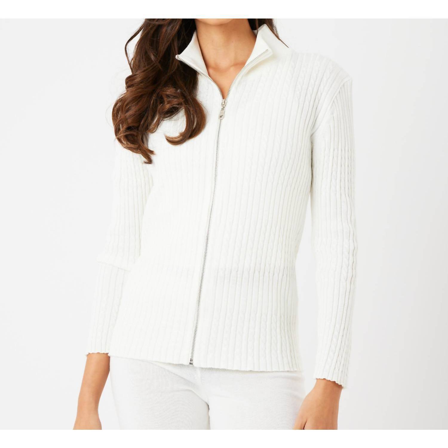New French Kyss Braided Zip Up Jacket In Ivory